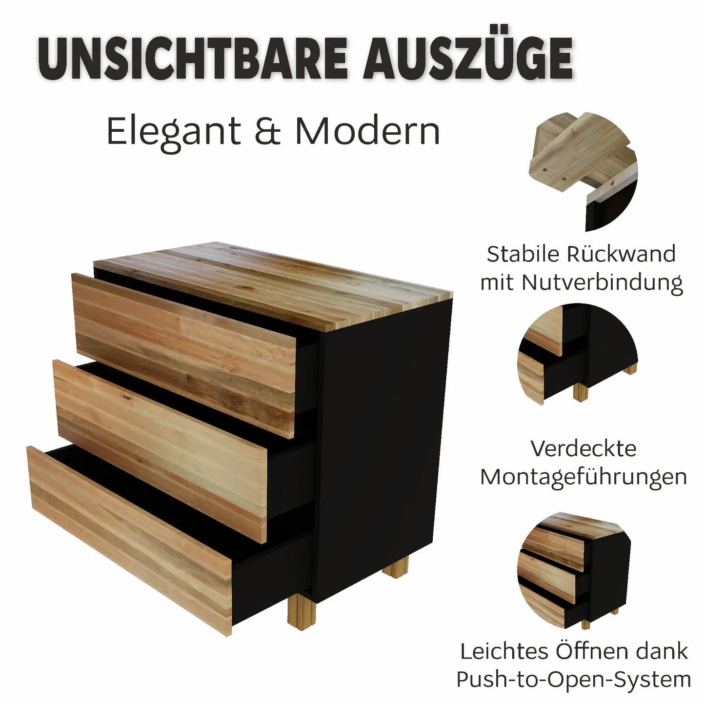 Kinderzimmer Kommode 900 Vilha – Holz Kommode für Babyzimmer & Kinderzimmer graphit/natur Vilha