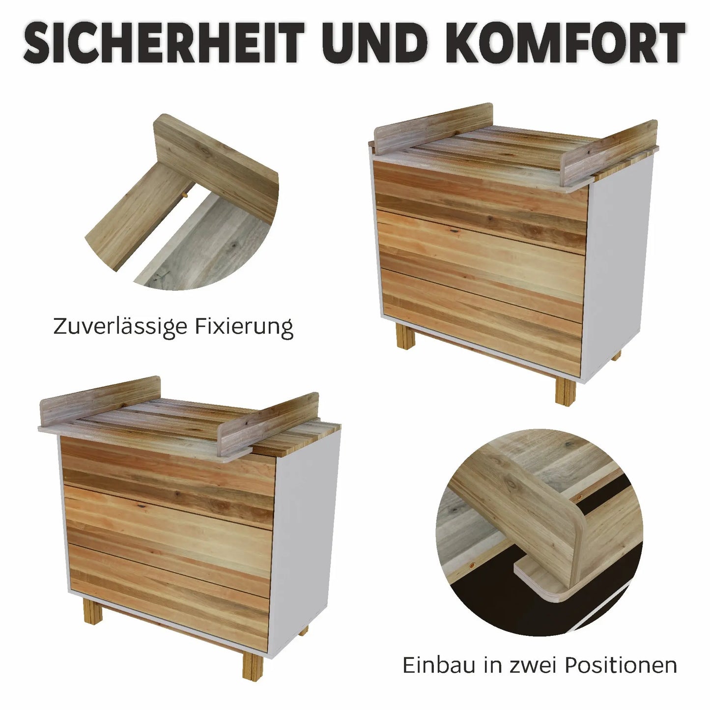 Kinderzimmer Kommode 900 Vilha – Holz Kommode Weiß/Natur für Babyzimmer & Kinderzimmer Vilha