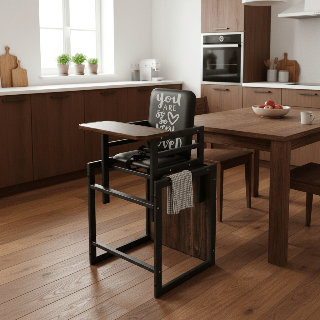 Hochstuhl Anthrazit, 2 - in - 1 Babyhochstuhl aus Holz - Vilha