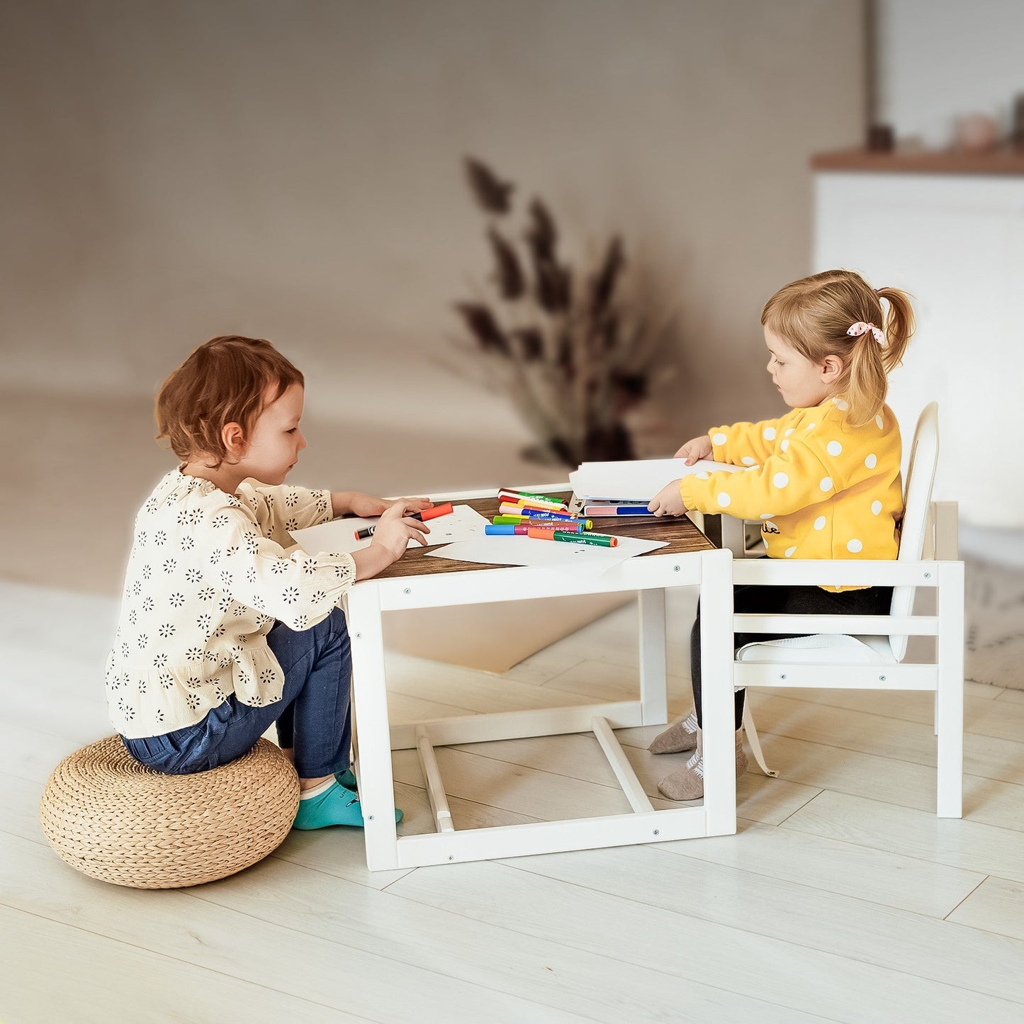 Kombi - Hochstuhl Weiß CA, 2 - in - 1 Babyhochstuhl aus Holz - Vilha