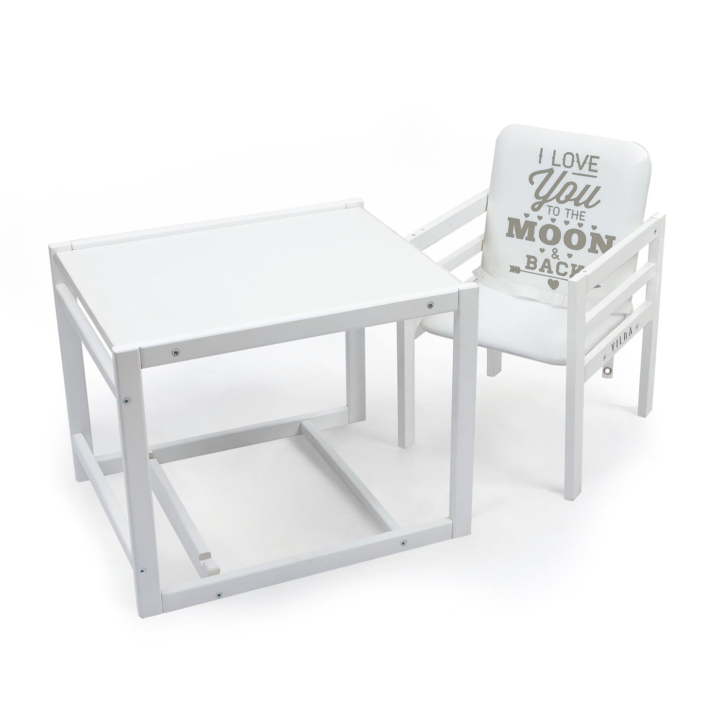 Kombi - Hochstuhl Weiß CA, 2 - in - 1 Babyhochstuhl aus Holz - Vilha