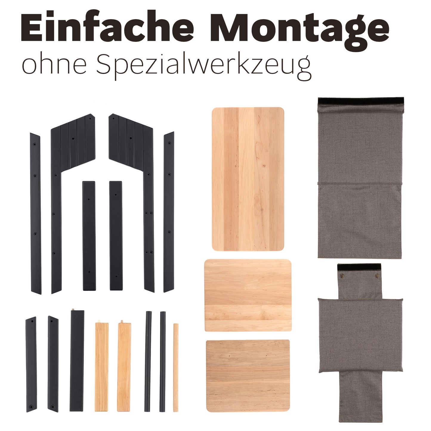 VILHA Klappbarer Kinderhochstuhl aus Holz Step Up graphit/natur