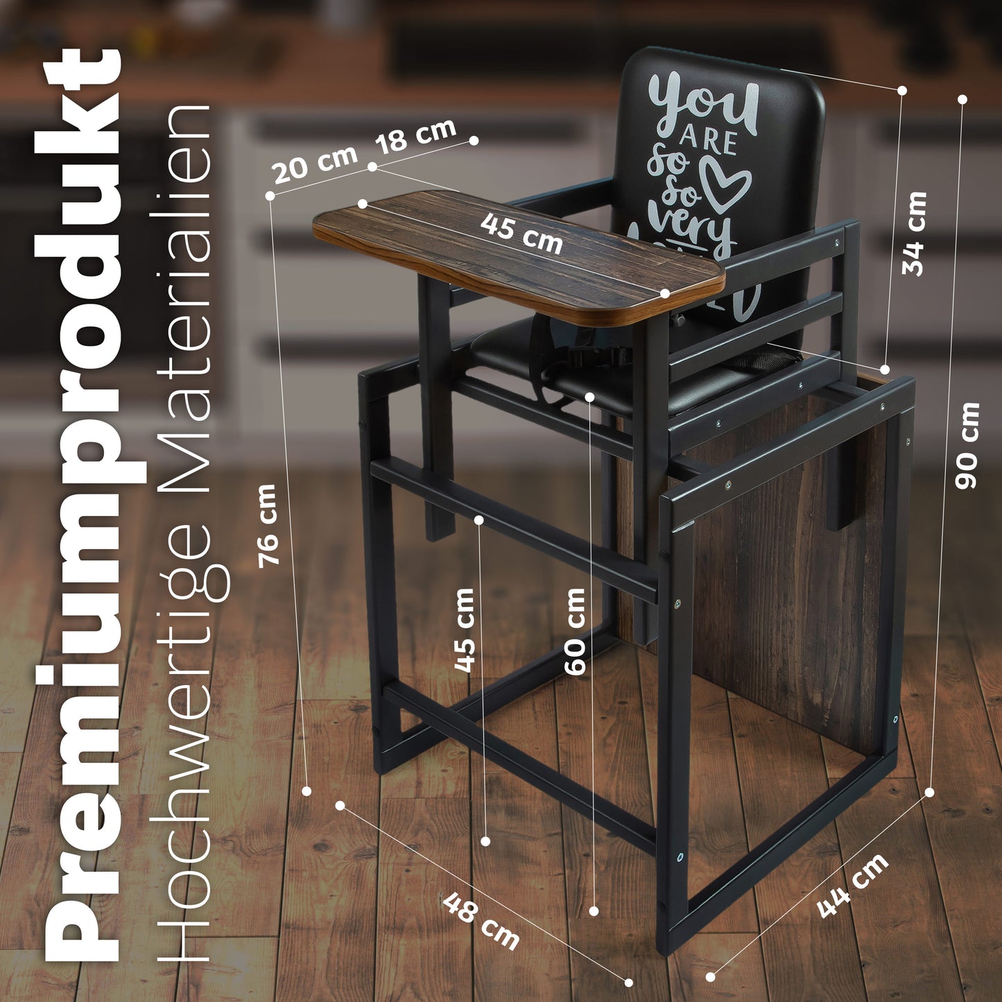 Kombi-Hochstuhl Graphit, 2-in-1 Babyhochstuhl aus Holz - Vilha