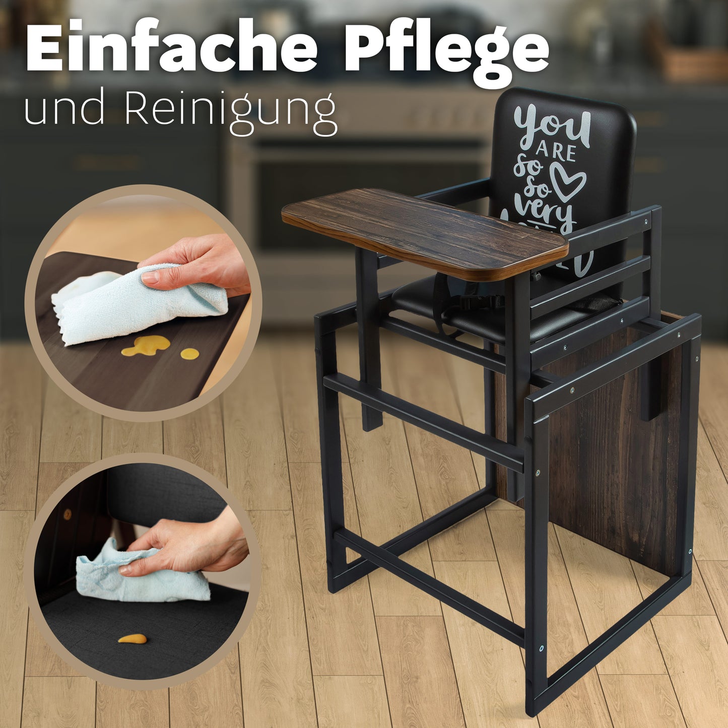 Kombi-Hochstuhl Graphit, 2-in-1 Babyhochstuhl aus Holz - Vilha