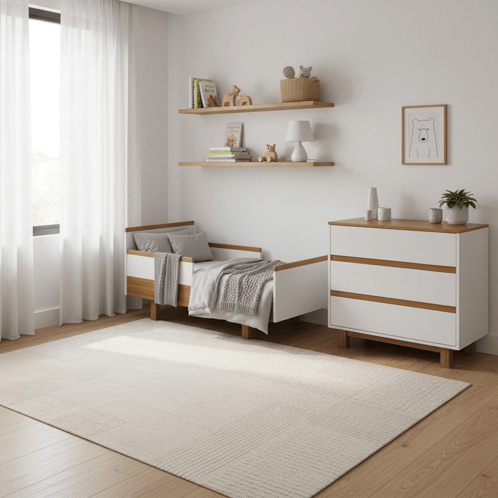 Babyzimmer Set mit Babybett und Wickelkommode weiß/natur - Vilha