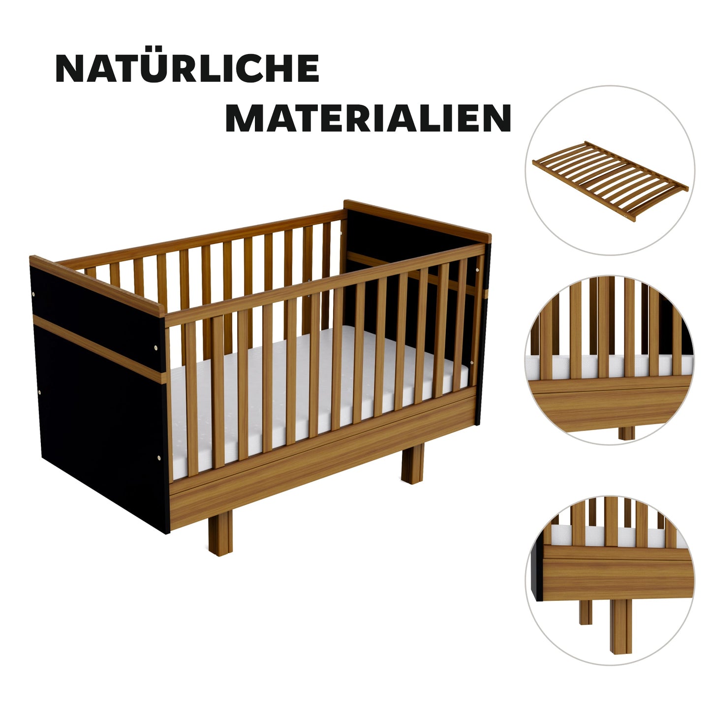 Vilha mitwachsendes Babybett 70x140 cm graphit/natur - Vilha