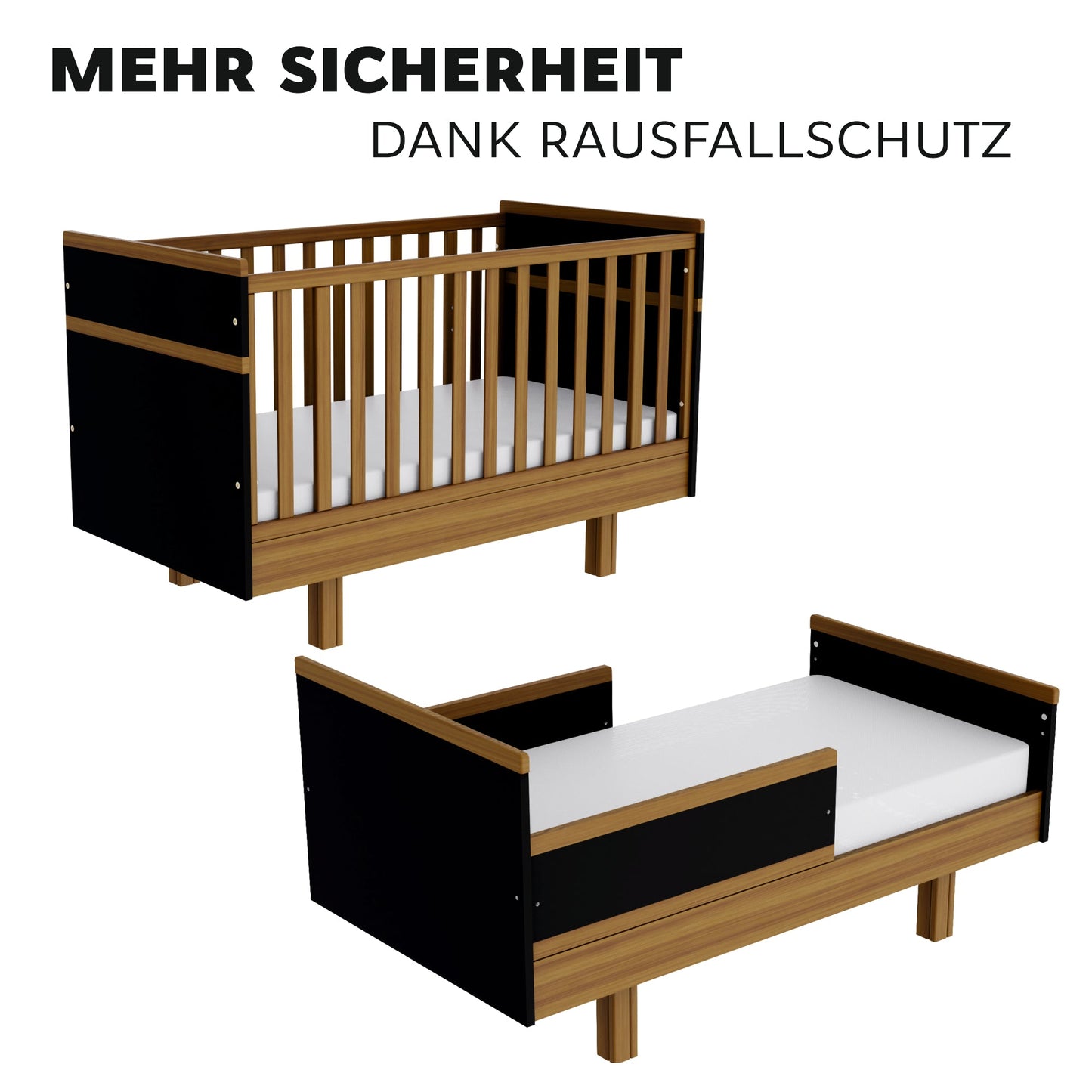 Vilha mitwachsendes Babybett 70x140 cm graphit/natur - Vilha