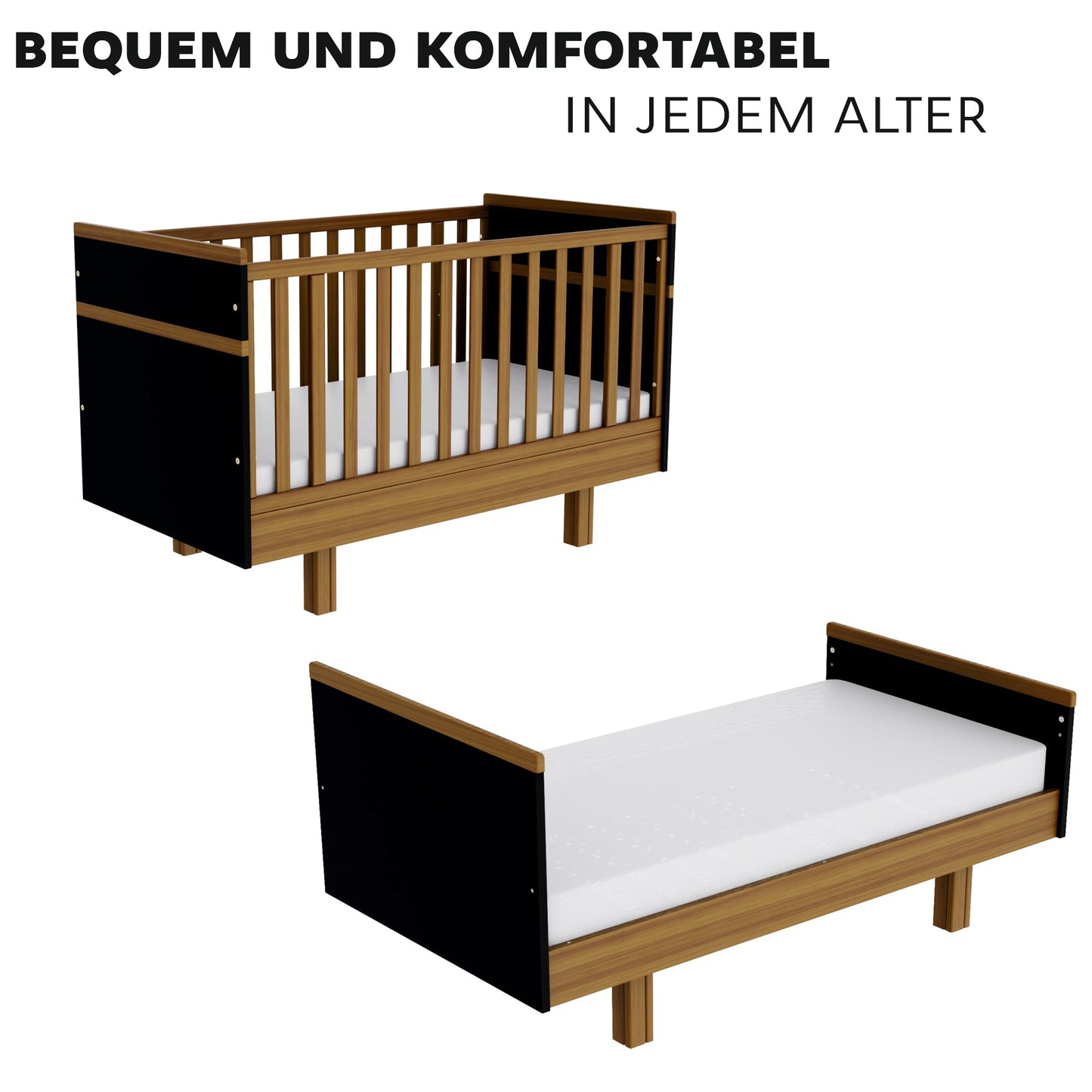Vilha mitwachsendes Babybett 70x140 cm graphit/natur - Vilha