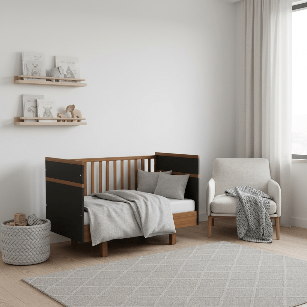 Kindersofa Babybett 70x140 cm graphit/natur - Vilha