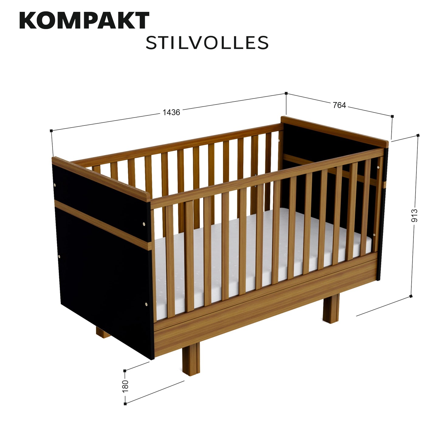 Vilha mitwachsendes Babybett 70x140 cm graphit/natur - Vilha