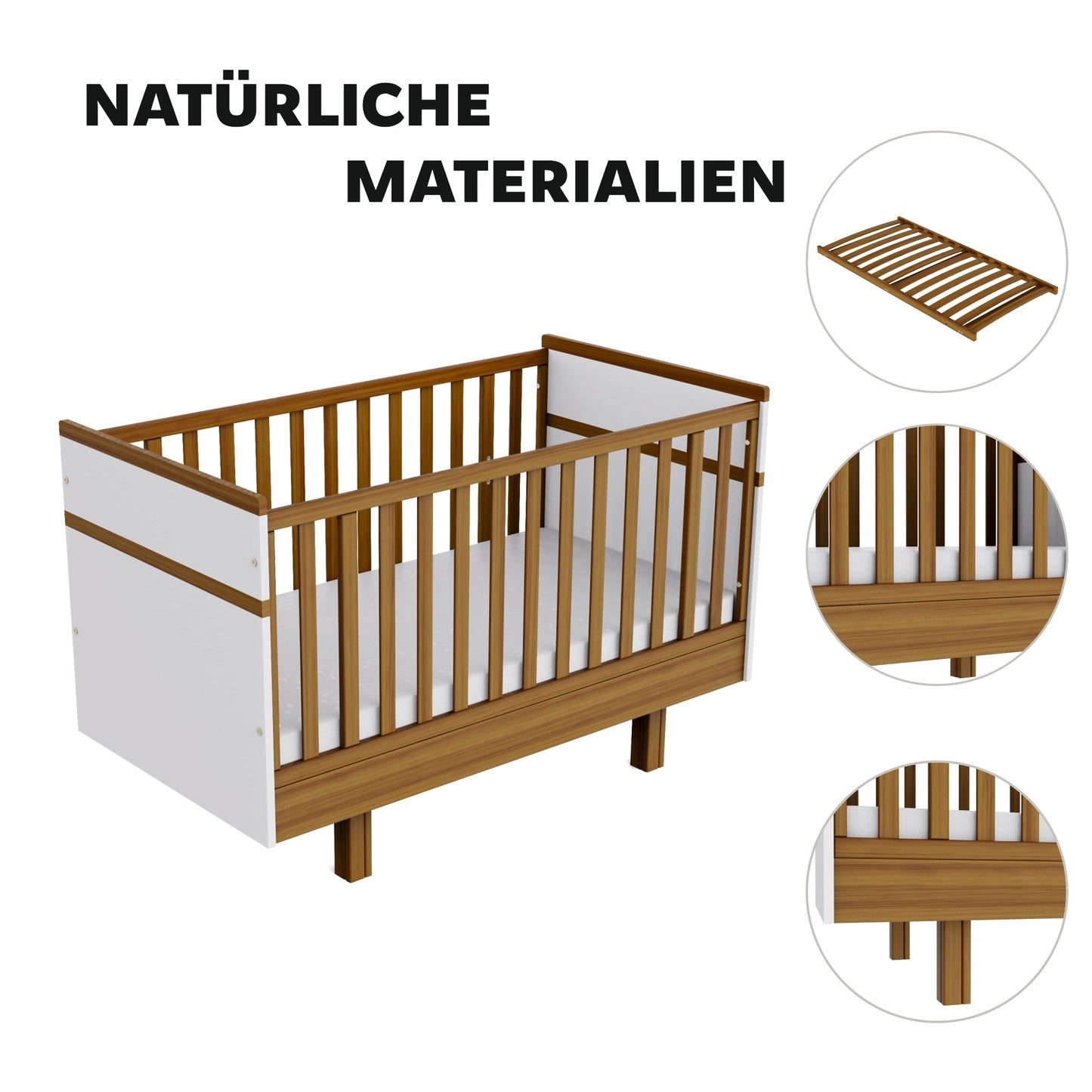 Vilha mitwachsendes Babybett 70x140 cm weiß/natur - Vilha