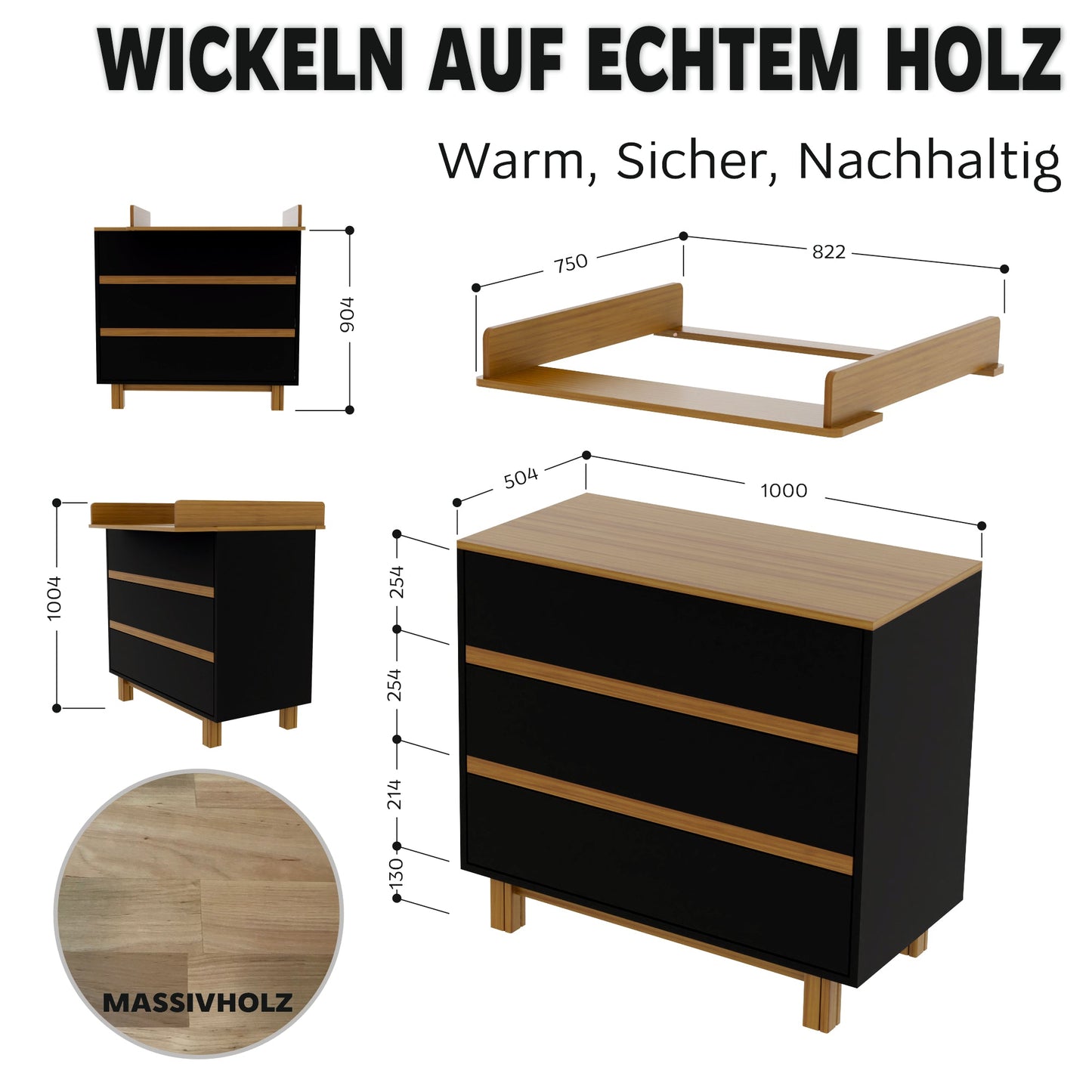 Vilha Wickelkommode graphit/natur - Vilha