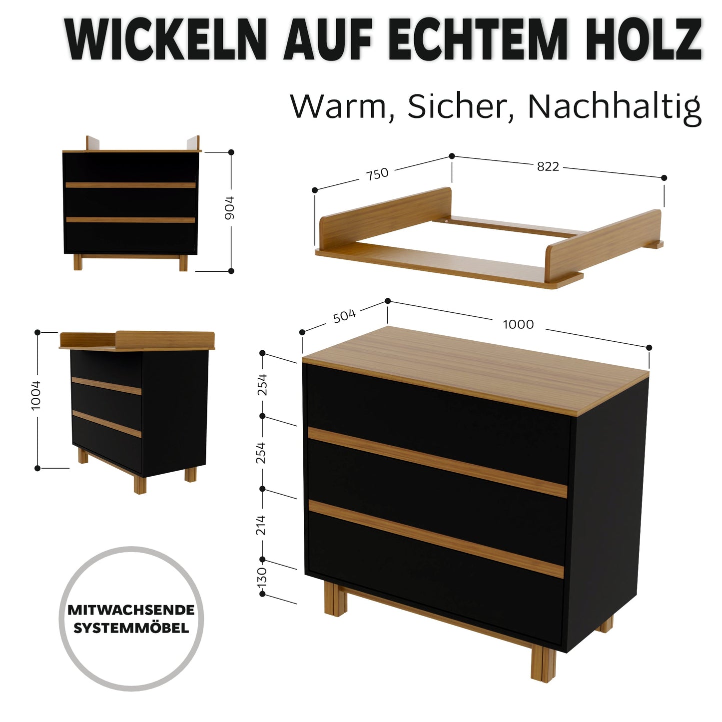 Vilha Wickelkommode graphit/natur - Vilha