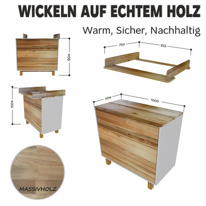 Kinderzimmer Kommode 100 Vilha – Holz Kommode Weiß/Natur für Babyzimmer & Kinderzimmer