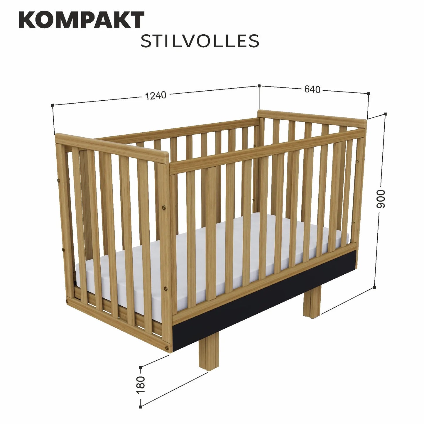 Babybett Holz 60x120 graphit/natur–  Sicherheit und Komfort für Ihr Baby Vilha