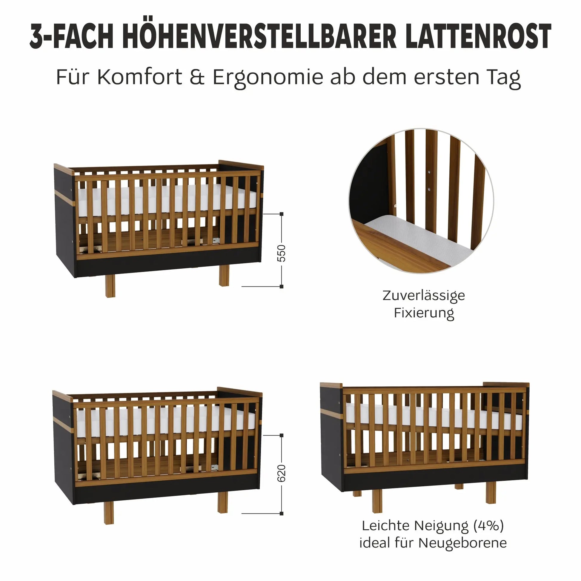 Babybett Kinderbett für 5 Jahre – sicher von Geburt an (graphit/natur) Vilha