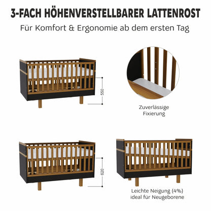 Babybett Kinderbett für 5 Jahre – sicher von Geburt an (graphit/natur) Vilha