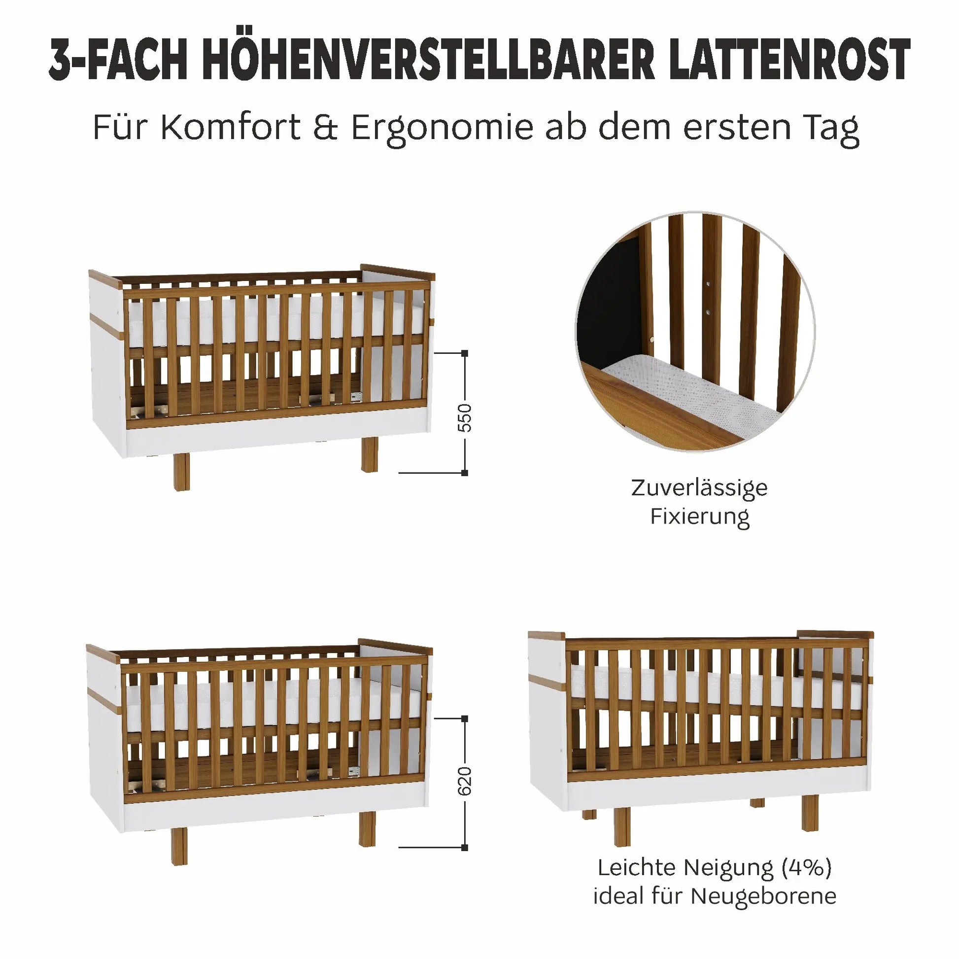 Vilha mitwachsendes Babybett 70x140 cm weiß/natur Vilha