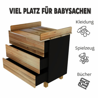 Kinderzimmer Kommode 900 Vilha – Holz Kommode für Babyzimmer & Kinderzimmer graphit/natur Vilha