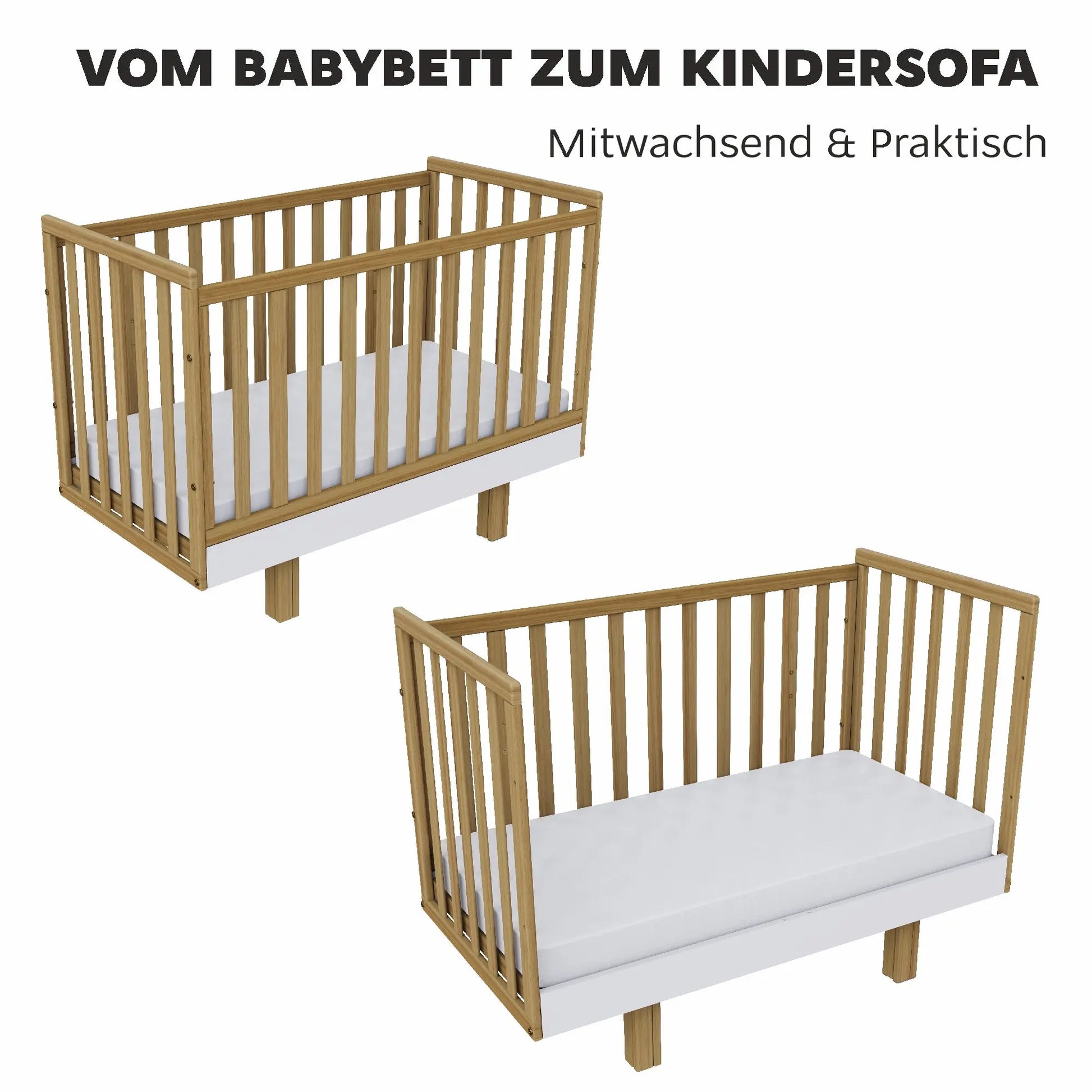 Babybett Holz 60x120 weiss/natur–  Sicherheit und Komfort für Ihr Baby Vilha