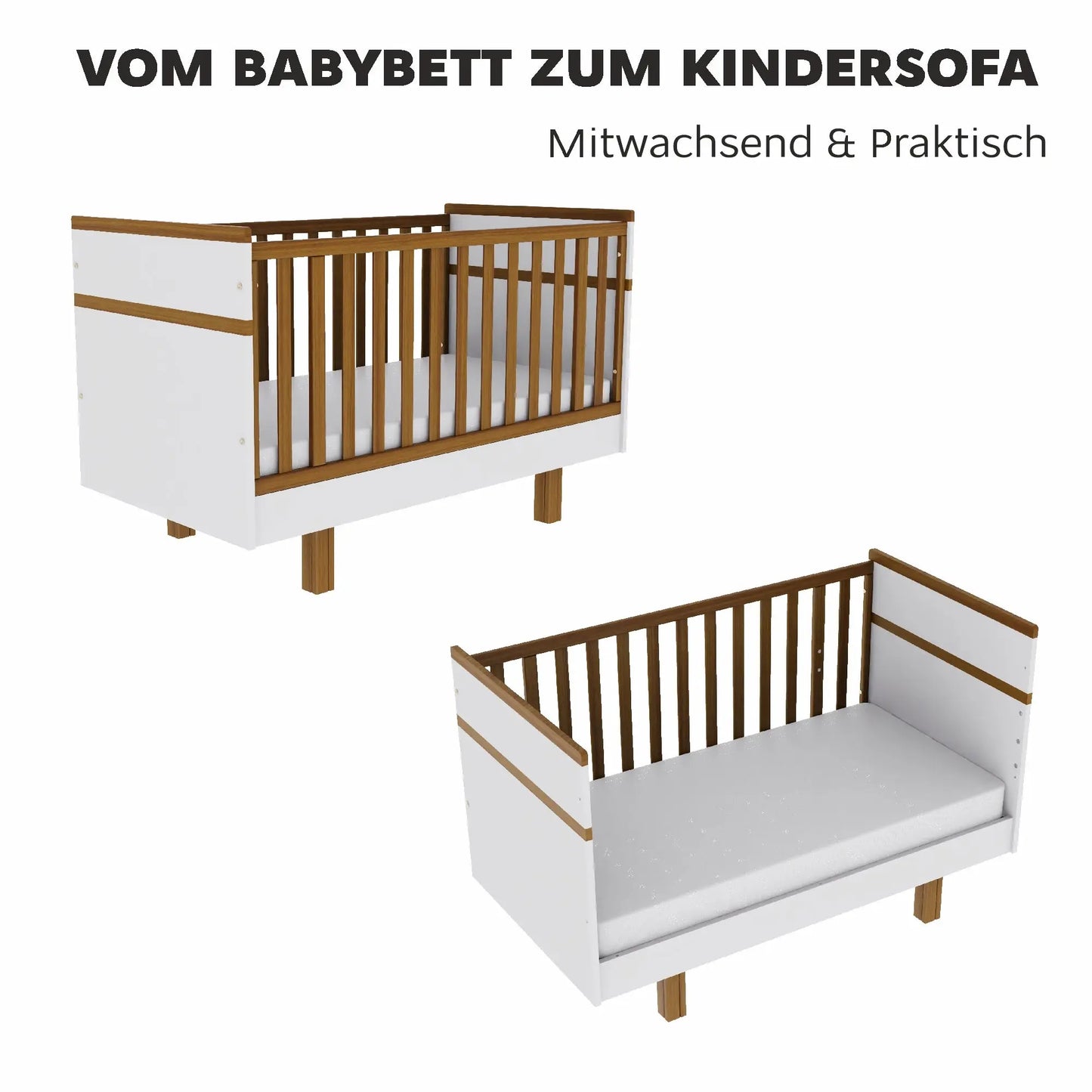 Vilha mitwachsendes Babybett 70x140 cm weiß/natur Vilha