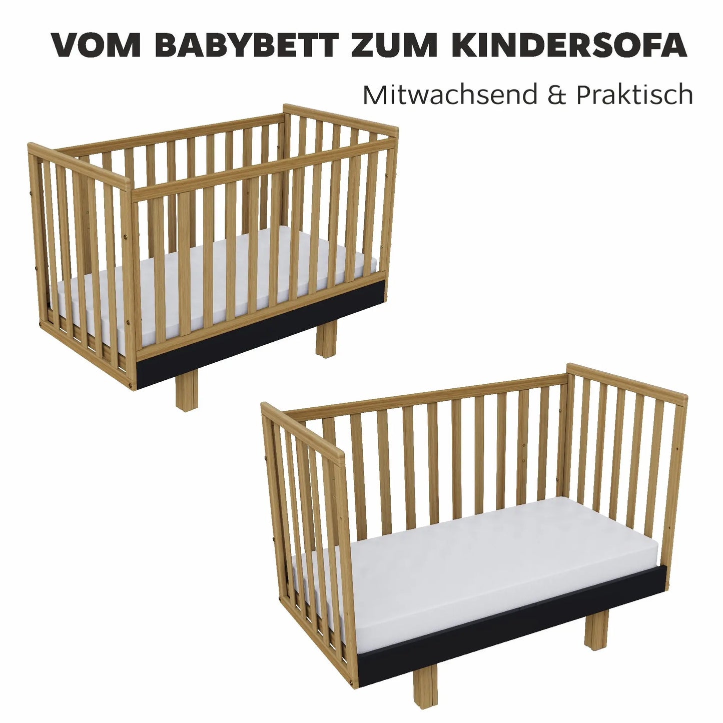 Babybett Holz 60x120 graphit/natur–  Sicherheit und Komfort für Ihr Baby Vilha