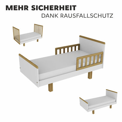 Kinderbett Holz 70x140 natur/weiß – Mitwachsend & Sicher für Ihr Baby Vilha