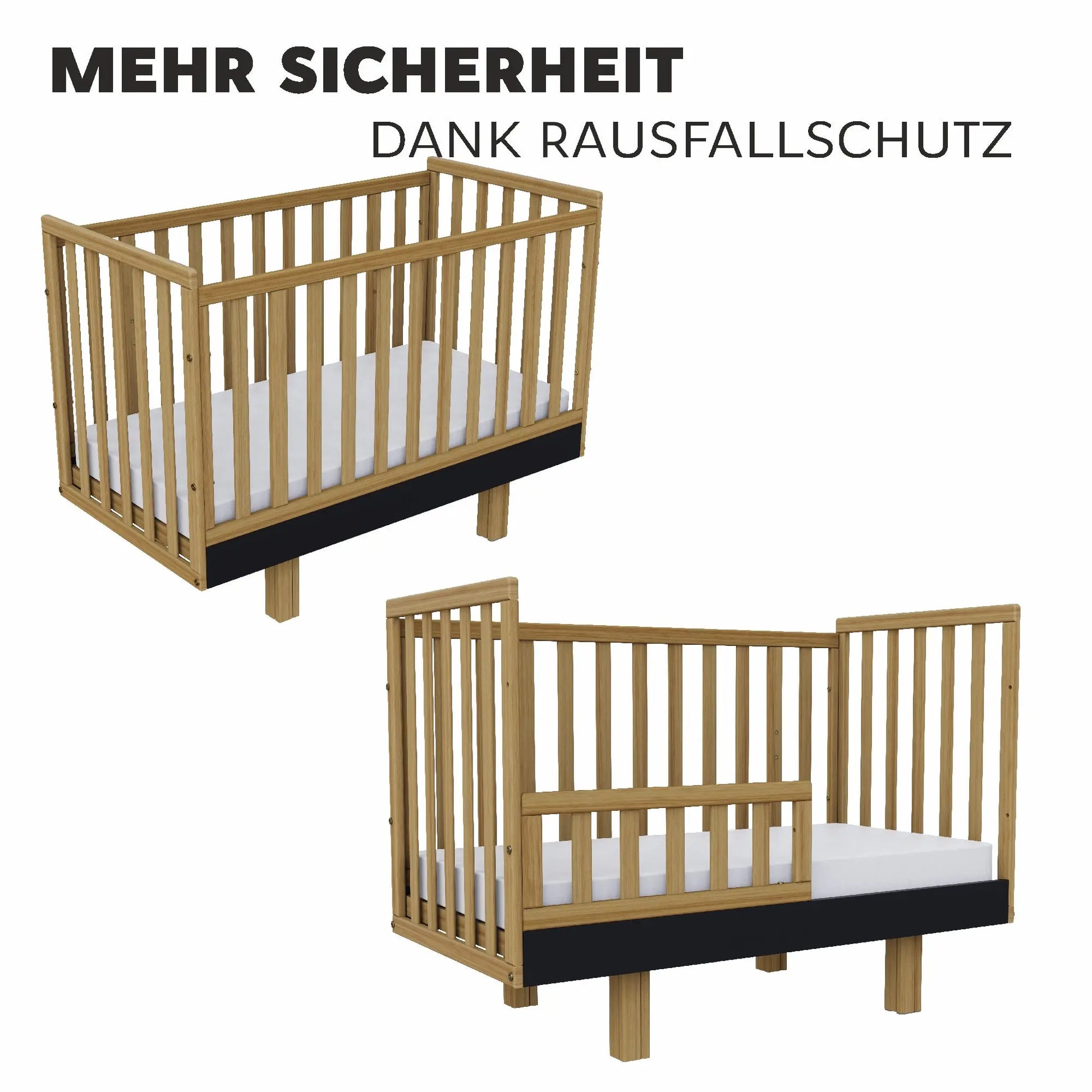 Babybett Holz 60x120 graphit/natur–  Sicherheit und Komfort für Ihr Baby Vilha