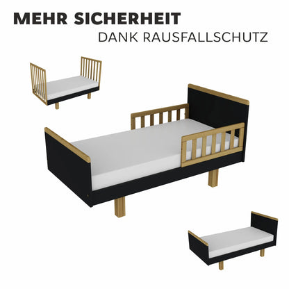 Kinderbett Holz 70x140 natur/graphit – Mitwachsend & Sicher für Ihr Baby Vilha