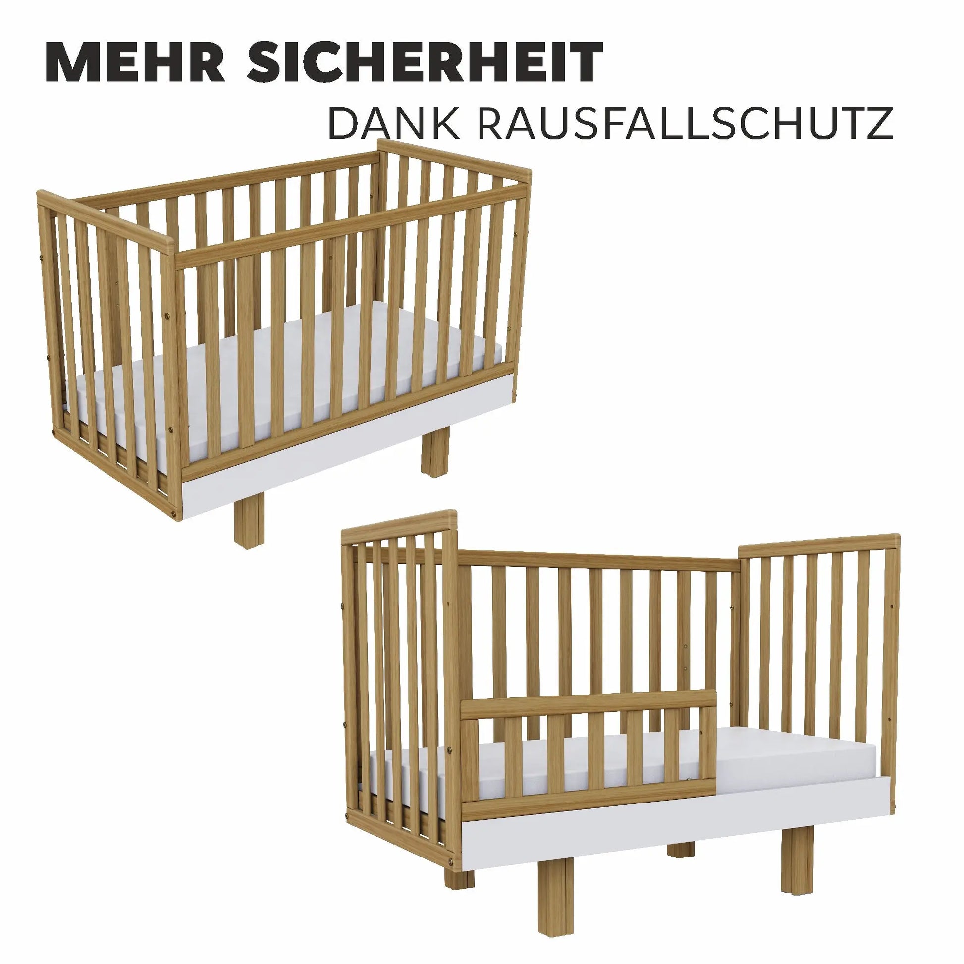 Babybett Holz 60x120 weiss/natur–  Sicherheit und Komfort für Ihr Baby Vilha