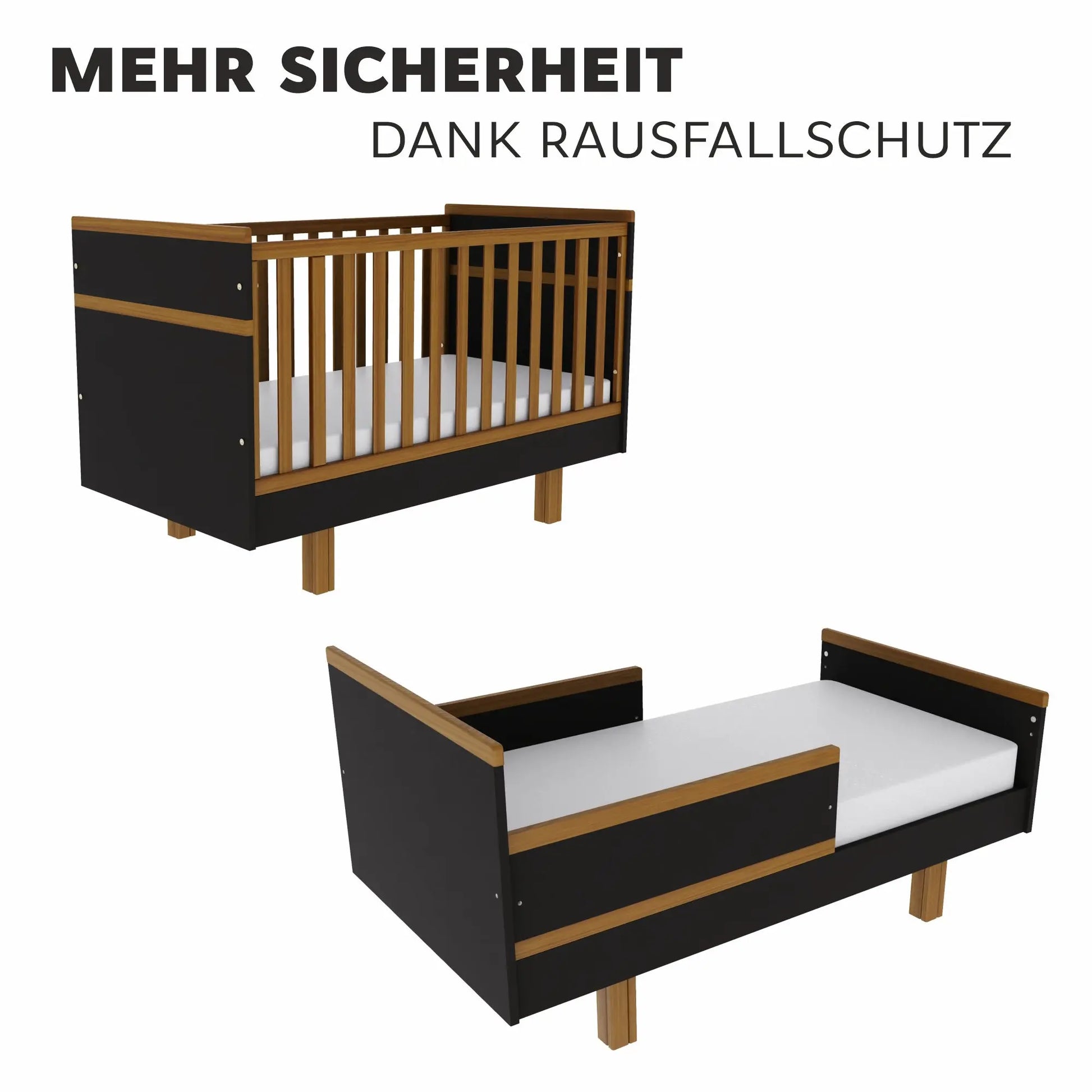Babybett Kinderbett für 5 Jahre – sicher von Geburt an (graphit/natur) Vilha
