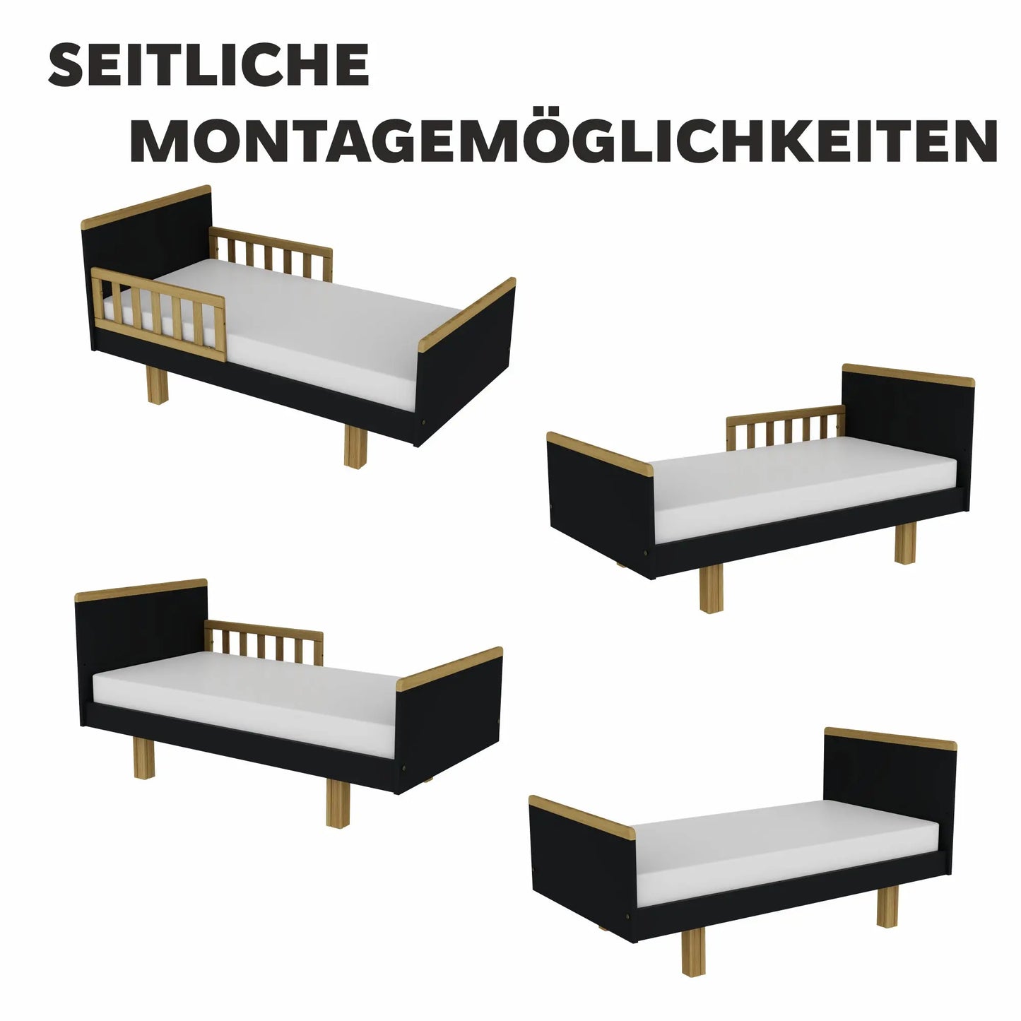Kinderbett Holz 70x140 natur/graphit – Mitwachsend & Sicher für Ihr Baby Vilha