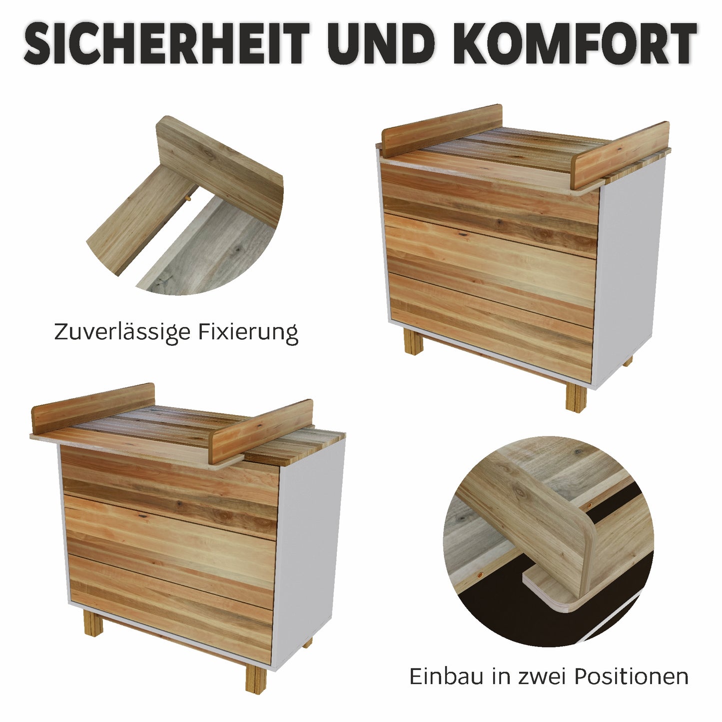 Babyzimmer Vilha Kommode 90 & Babybett 70x140 natur/weiß