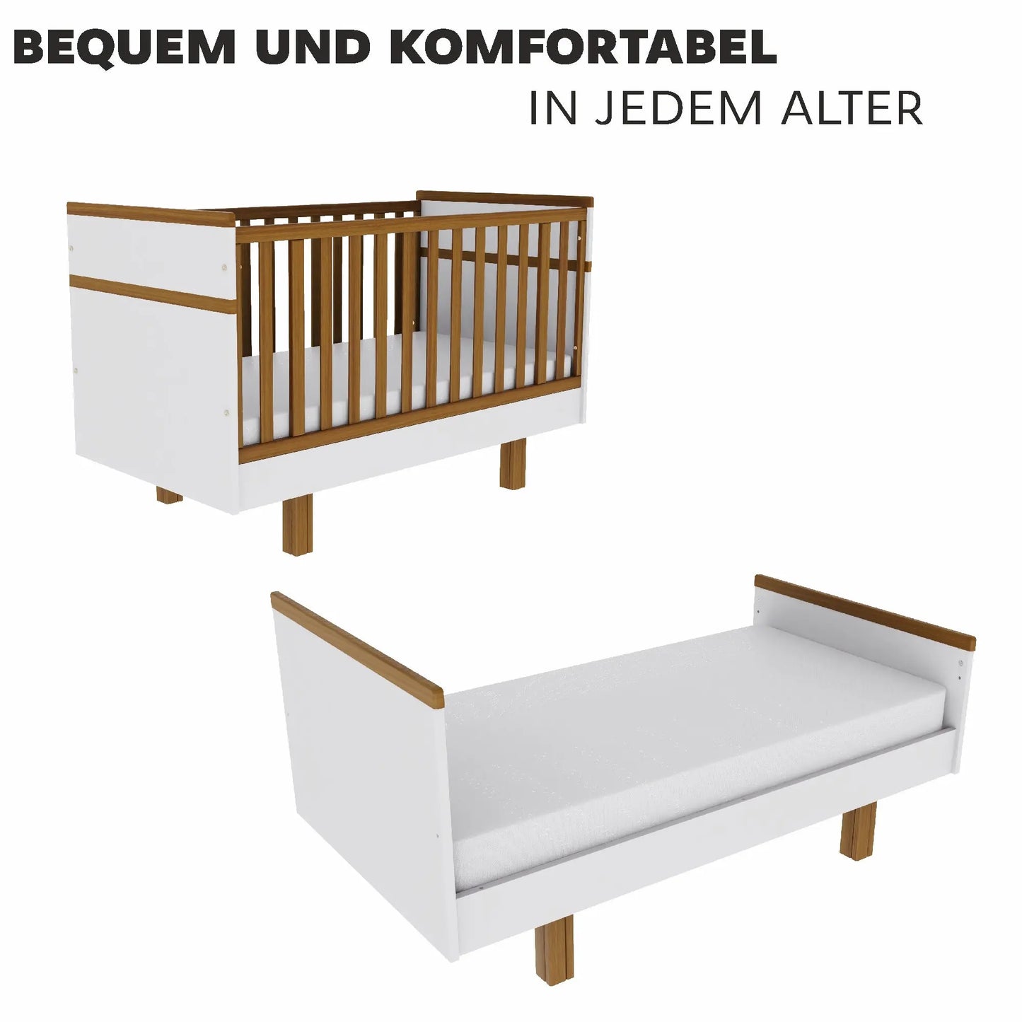 Vilha mitwachsendes Babybett 70x140 cm weiß/natur Vilha