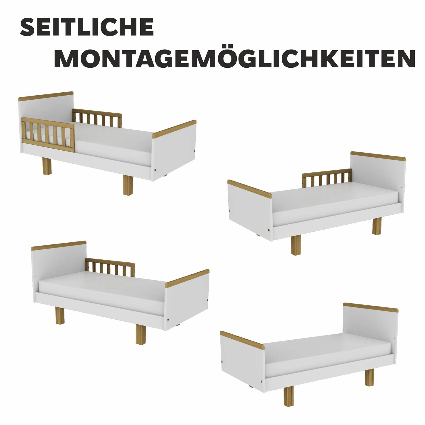Kinderbett Holz 70x140 natur/weiß – Mitwachsend & Sicher für Ihr Baby Vilha