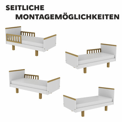 Kinderbett Holz 70x140 natur/weiß – Mitwachsend & Sicher für Ihr Baby Vilha