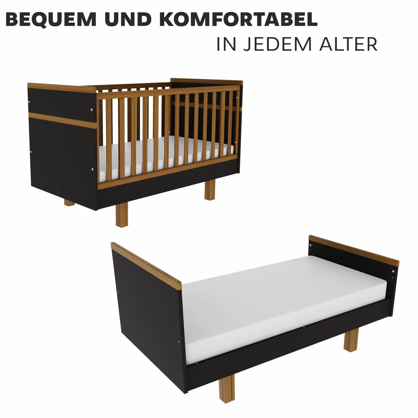Babybett Kinderbett für 5 Jahre – sicher von Geburt an (graphit/natur) Vilha