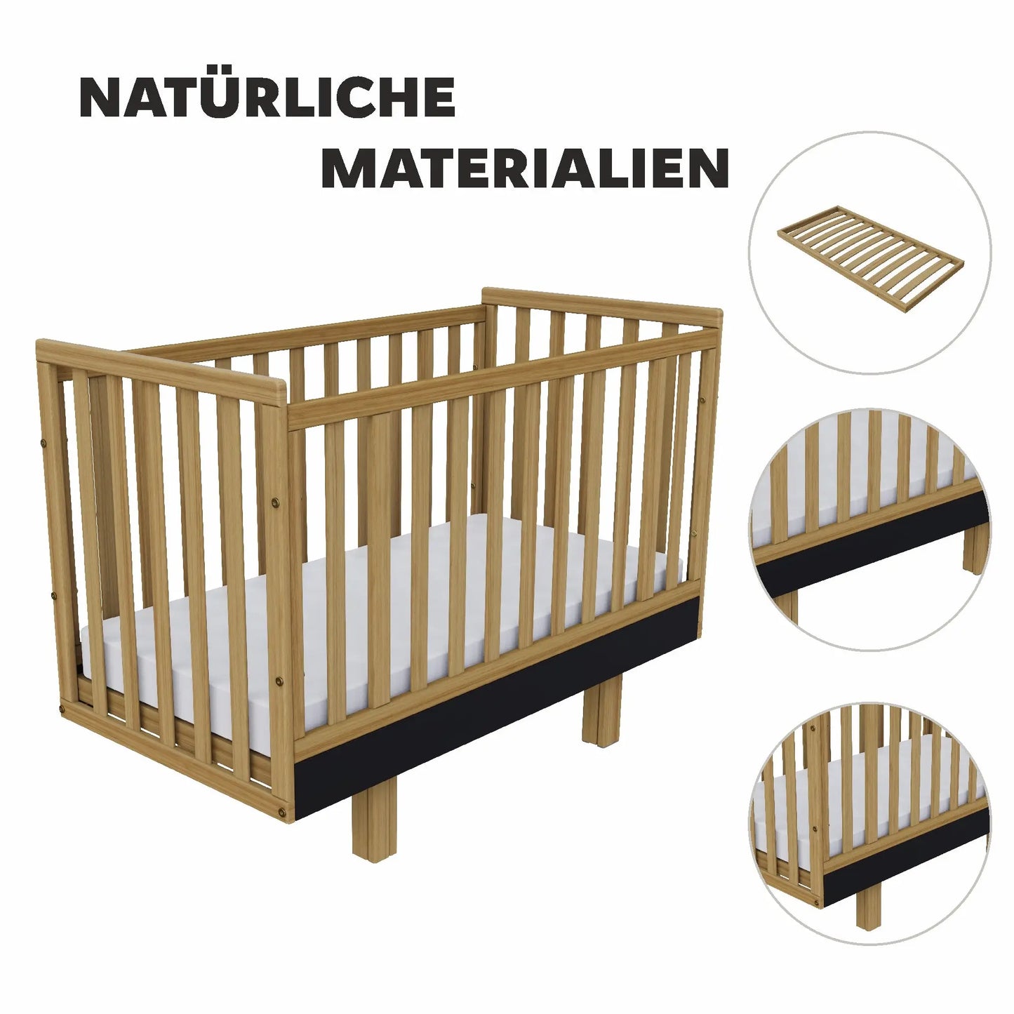 Babybett Holz 60x120 graphit/natur–  Sicherheit und Komfort für Ihr Baby Vilha