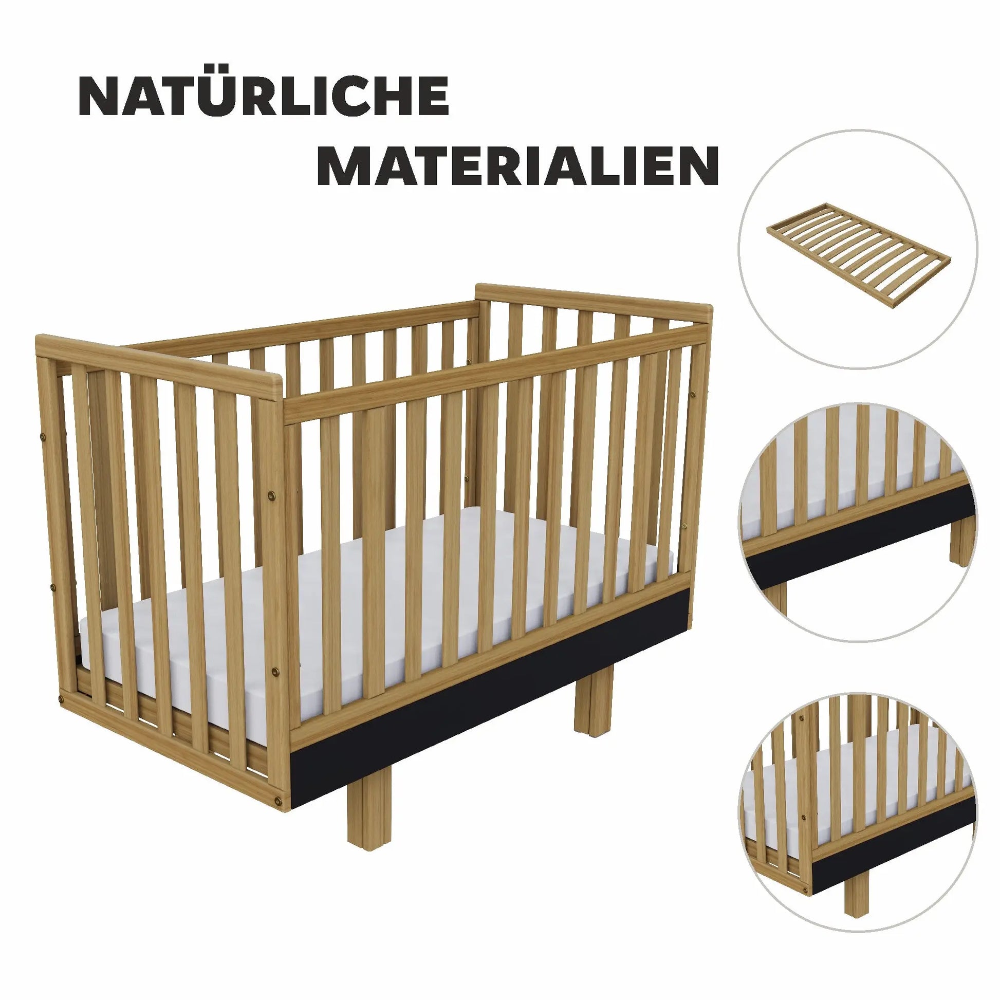 Babybett Holz 60x120 graphit/natur–  Sicherheit und Komfort für Ihr Baby Vilha