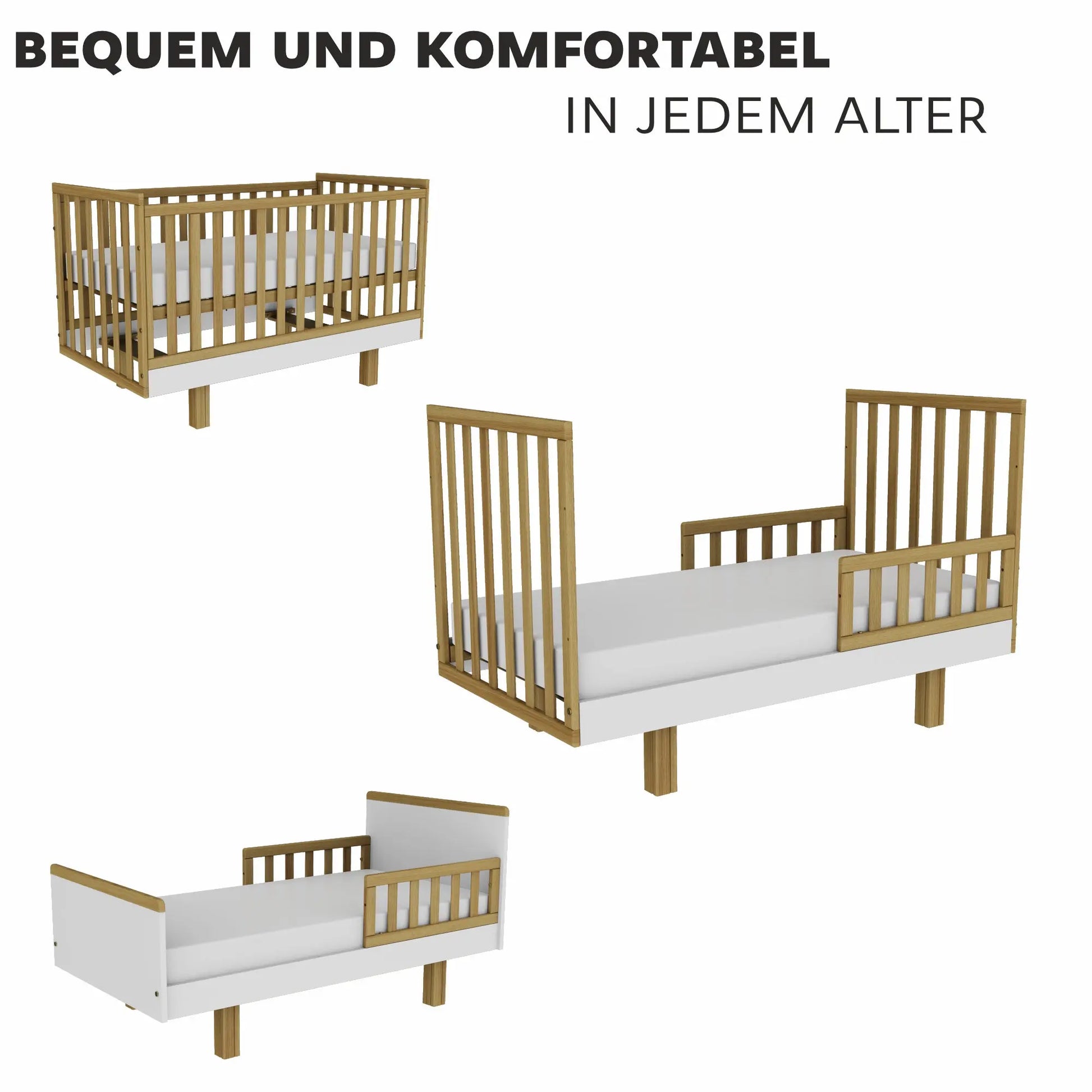 Kinderbett Holz 70x140 natur/weiß – Mitwachsend & Sicher für Ihr Baby Vilha