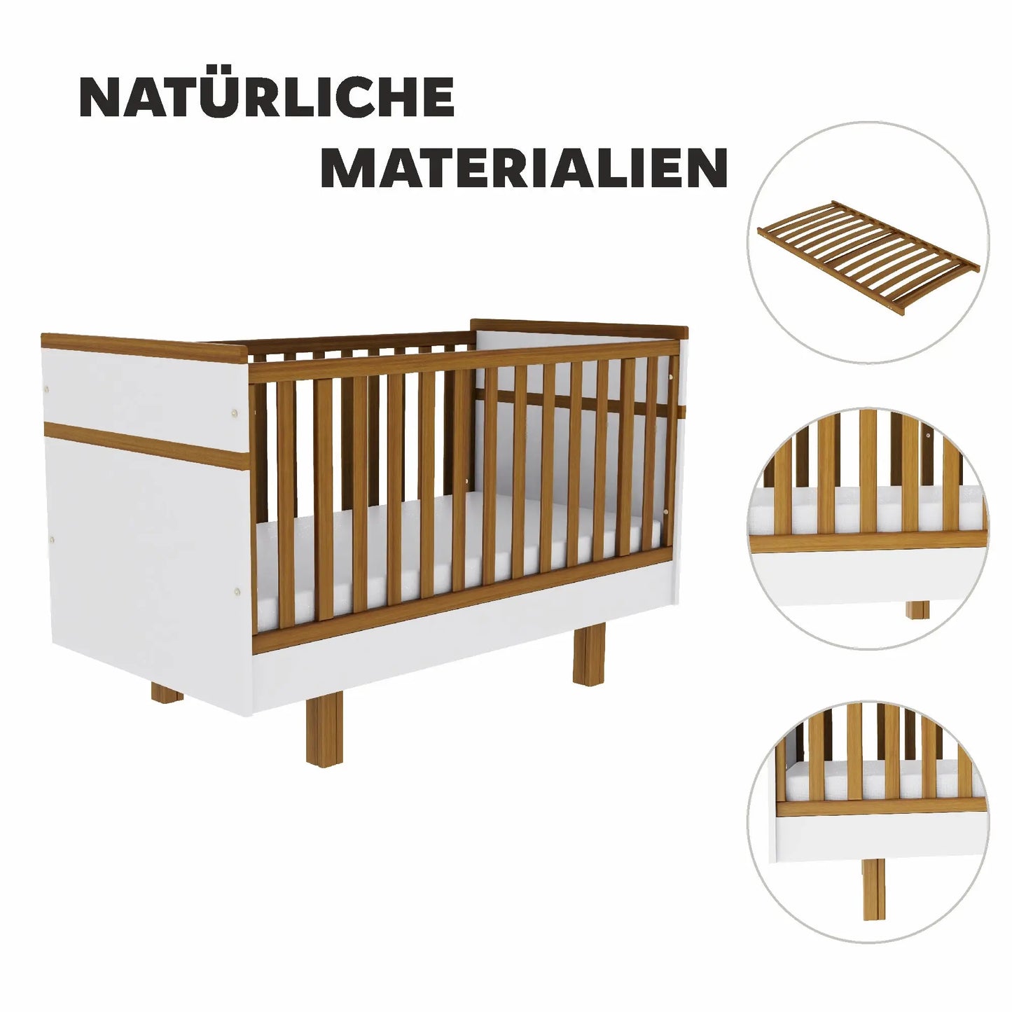 Vilha mitwachsendes Babybett 70x140 cm weiß/natur Vilha
