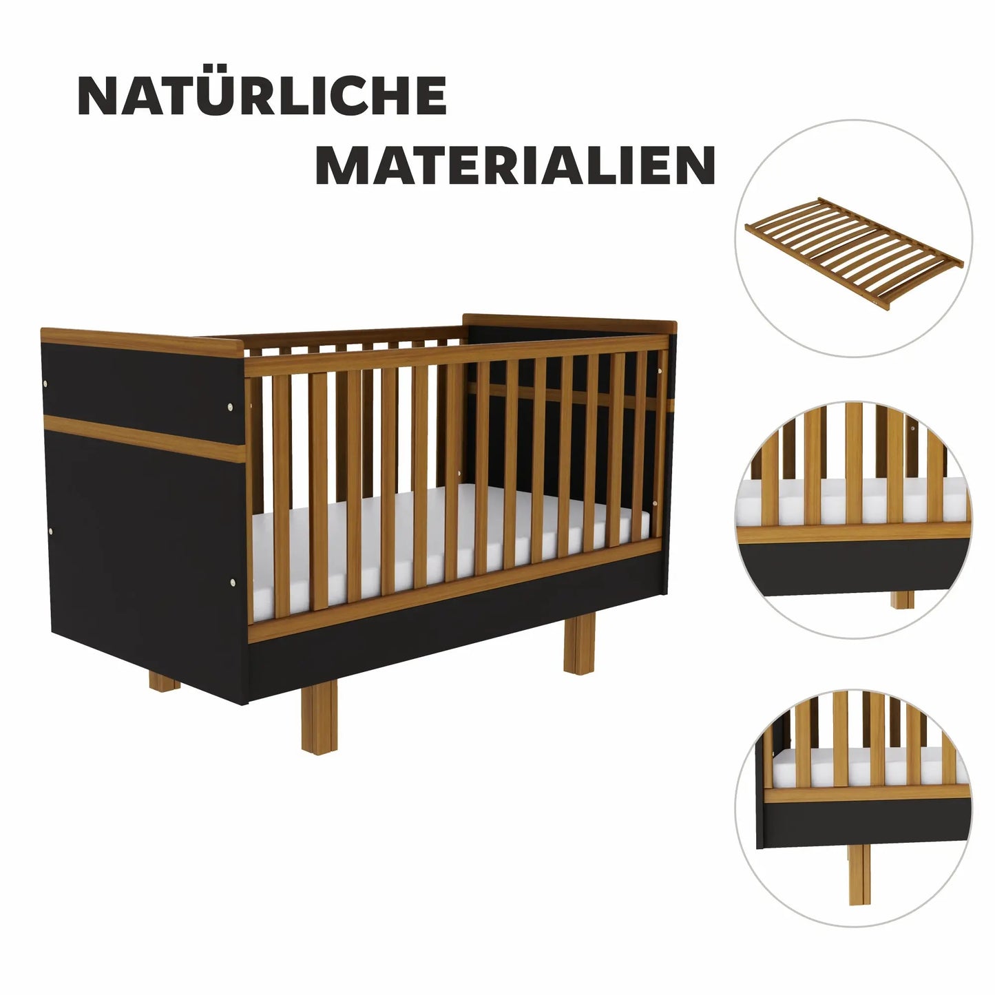 Babybett Kinderbett für 5 Jahre – sicher von Geburt an (graphit/natur) Vilha
