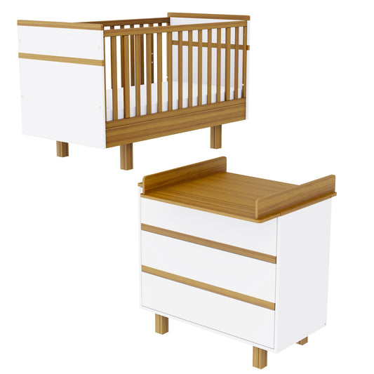 Vilha Babyzimmer Set mit Babybett und Wickelkommode weiß/natur