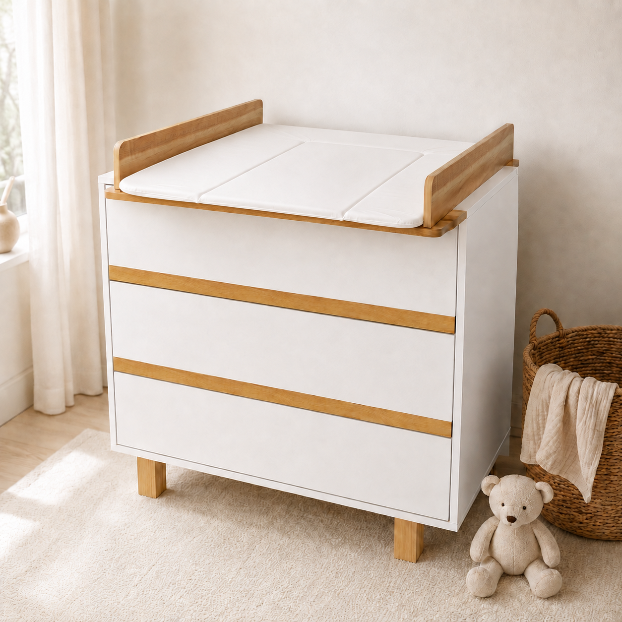 Wickelauflage Vilha 74 × 74 cm – Weiß