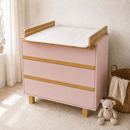 Babyzimmer Set 2-teilig Puderrosa | Babybett 70x140 & Wickelkommode