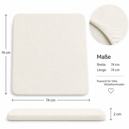 Milchweißer Spannbezug für Wickelauflage in 74 x 74 cm mit elastischer Passform für die VILHA Wickelauflage