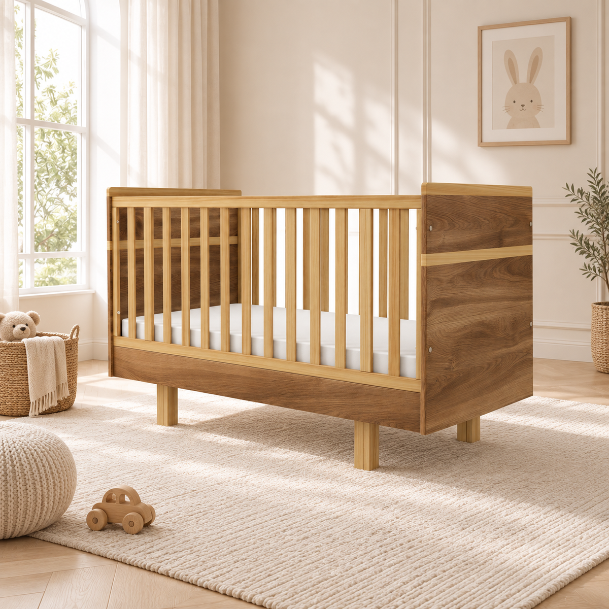 VILHA Babybett 70x140 cm Eiche Castello Natur – modernes mitwachsendes Kinderbett