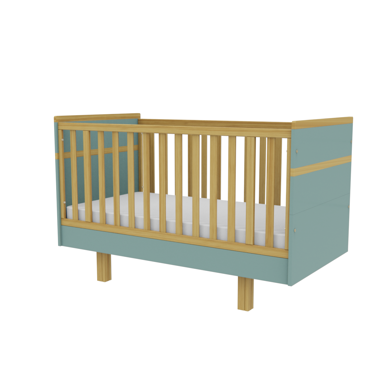 VILHA Babybett 70x140 in Dämmerblau und Naturholz – modernes mitwachsendes Babybett mit Gitterseiten und Holzfüßen