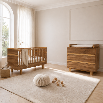 VILHA Babyzimmer Set 2-teilig Eiche Castello mit Babybett 70x140 und Wickelkommode mit Wickelaufsatz