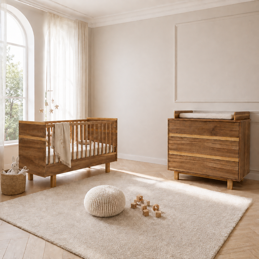 VILHA Babyzimmer Set 2-teilig Eiche Castello mit Babybett 70x140 und Wickelkommode mit Wickelaufsatz